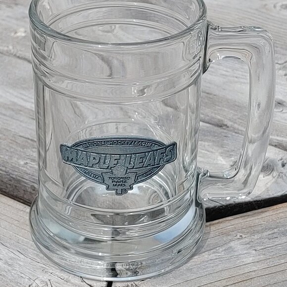 Vintage Toronto Maple Leafs Pewter Glass Stein Tankard NHL Hockey Weighted Base - Picture 1 of 6
